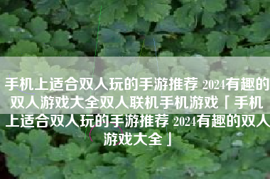 手机上适合双人玩的手游推荐 2024有趣的双人游戏大全双人联机手机游戏「手机上适合双人玩的手游推荐 2024有趣的双人游戏大全」